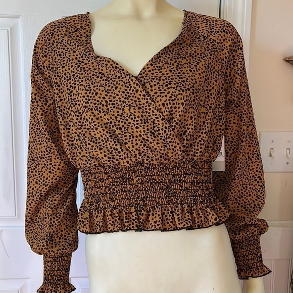nwt BP SMOCKED SURPLICE TOP BLOUSE LEOPARD PRINT Medium - Picture 6 of 16